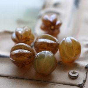 last ones .. SILVERED CASHMERE MELONS 10mm .. 9 Premium Picasso Czech Glass Melon Beads (7184-9)