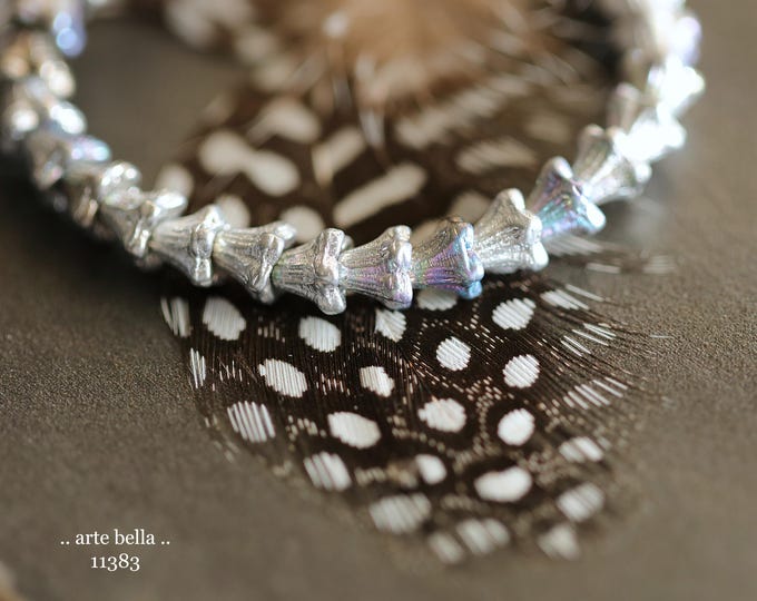 New .. SILVERED MYSTIC BELLS .. 30 Premium Czech Glass Baby Bell Flower Bead 5x6mm (11383-st) .. jewelry supplies