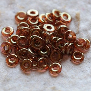 GOLDEN ROSE O RINGS .. 200 Premium Picasso Czech Glass O Ring Beads 4x1mm 7246-200 image 1