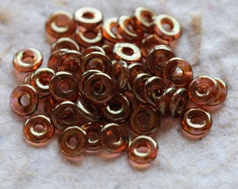 GOLDEN ROSE O RINGS .. 200 Premium Picasso Czech Glass O Ring Beads 4x1mm (7246-200)