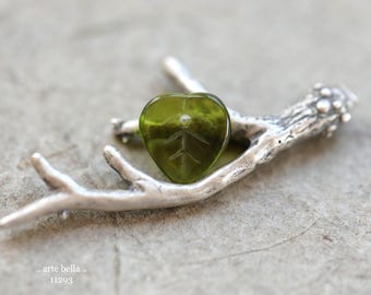 last ones .. SPROUTING LEAVES .. 20 Premium Czech Glass Petite Leaf Beads 9mm (11293-20) .. jewelry making supplies