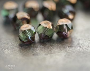 BRONZE WINTERGREEN NUGGETS .. 15 Luster Picasso Czech Glass Faceted Baroque Beads 8mm (5164-st) .. jewelry supplies