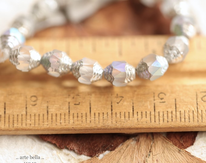 MYSTIC SILVERED MOON Lanterns .. New 15 Premium Matte Czech Glass Carved Cathedral Oval Beads 8x6mm (11049-st) .. jewelry supplies