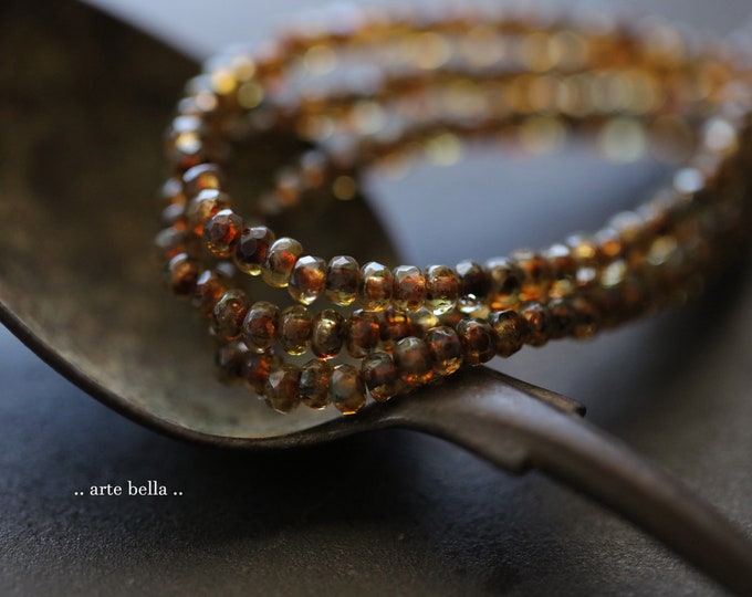 back in stock .. EARTHY PICASSO BITS .. 50 Premium Picasso Czech Glass Gem Cut Micro Faceted Rondelle Beads 3x2mm (9445-st)