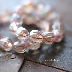 MYSTIC BLUSH GLITZ .. 12 Premium Czech Glass Faceted Melon Beads 10mm (9531-12)