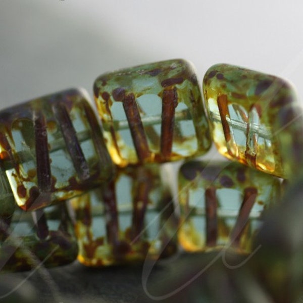 CARVED RIVER .. 10 Picasso Czech Glass Beads 10mm (2523-10)