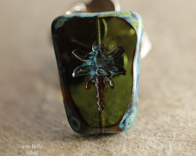 New .. EARTHY OLIVE DRAGONFLIES .. 2 Premium Picasso Czech Glass Dragonfly Bead/Pendants 28x20mm (11245-2) .. jewelry supplies