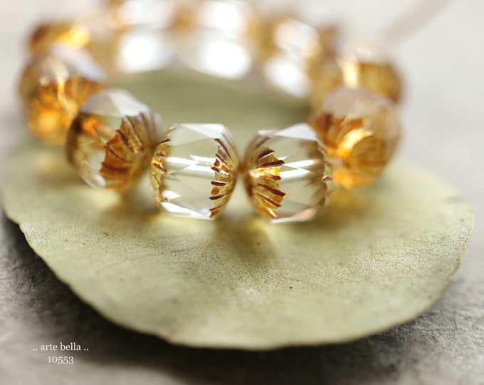 EARTHY WHISPER CHUBS .. 10 Premium Picasso Czech Glass Faceted Cruller Beads 10x10mm (10553-st) .. jewelry supplies