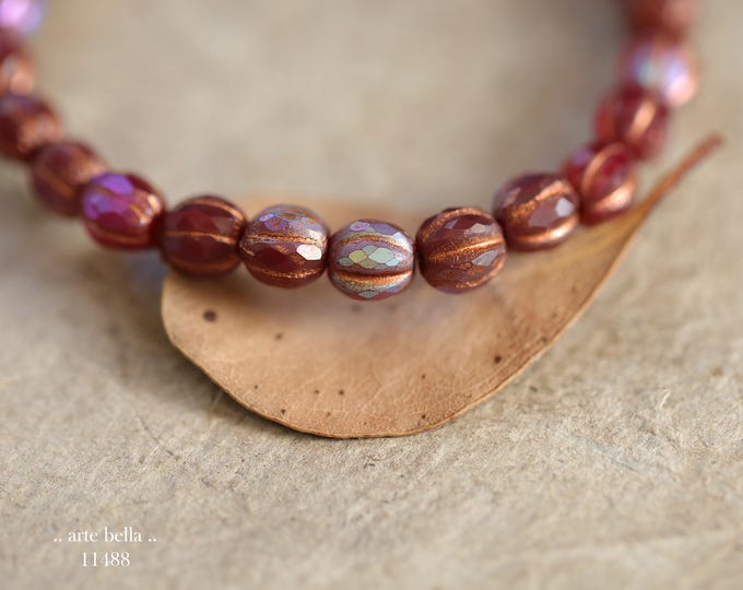 New .. MYSTIC MAROON GLITZ 6mm .. 25 Premium Matte Czech Glass Faceted Melon Beads (11488-st) .. jewelry supplies