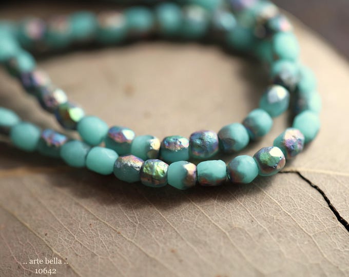 MYSTIC SEAFOAM BITS .. 50 Premium Etched Czech Glass Faceted Beads 3mm (10642-st) .. jewelry supplies
