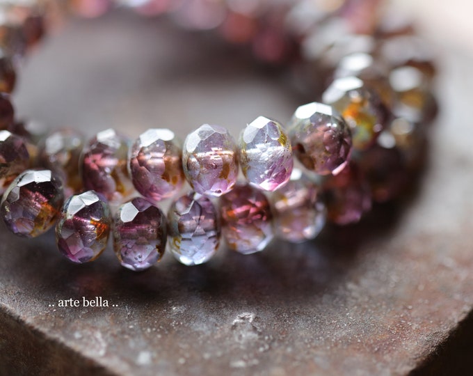 back in stock .. BLUE PLUMS .. 25 Premium Picasso Czech Glass Faceted Rondelle Beads 6x9mm (9893-st) .. jewelry supplies