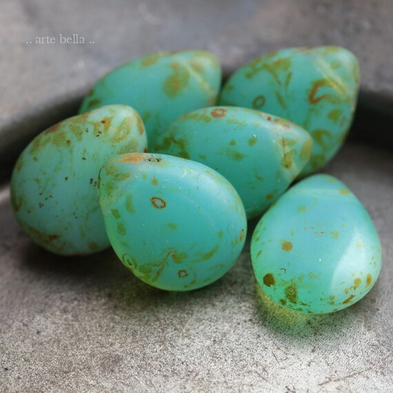 6 Premium Picasso Czech Teardrop Beads 16x12mm sale . BRONZE OCEANIC PEARS . 3368-6