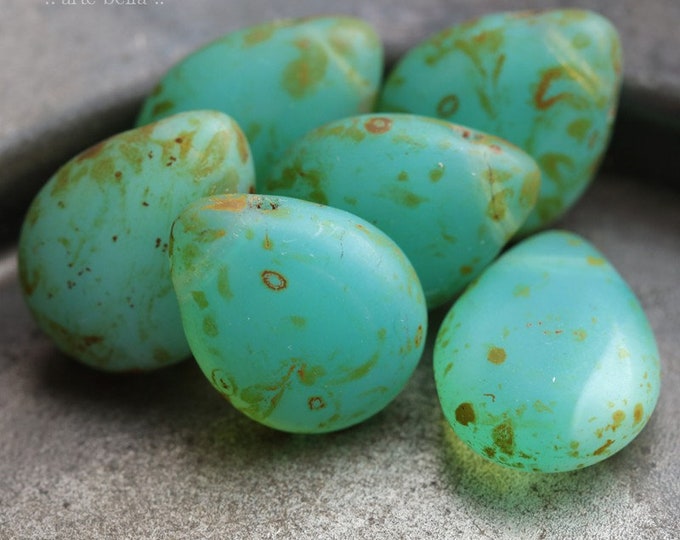 back in stock .. MATTE OCEANIC PEARS .. 6 Premium Matte Picasso Czech Glass Teardrop Bead Mix  16x12mm (7886-6) .. jewelry supplies