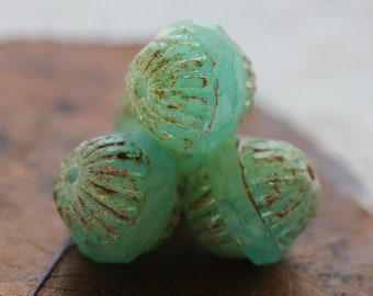 BEACHY GROOVES .. 4 Picasso Czech Glass Saturn Beads 12x11mm (8325-4) .. jewelry supplies