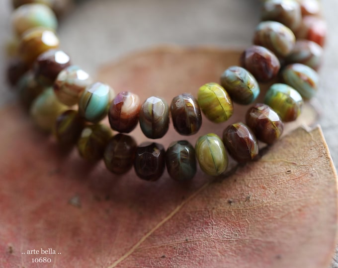 EARTHY LICHEN BABIES .. 30 Premium Picasso Czech Glass Faceted Rondelle Beads 3x5mm (10680-st) .. jewelry supplies