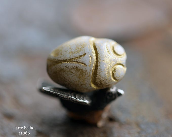 GOLDEN GRAY SCARAB .. New 4 Premium Czech Matte Glass Scarab Bead Mix 19x13mm (11066-4) .. jewelry supplies