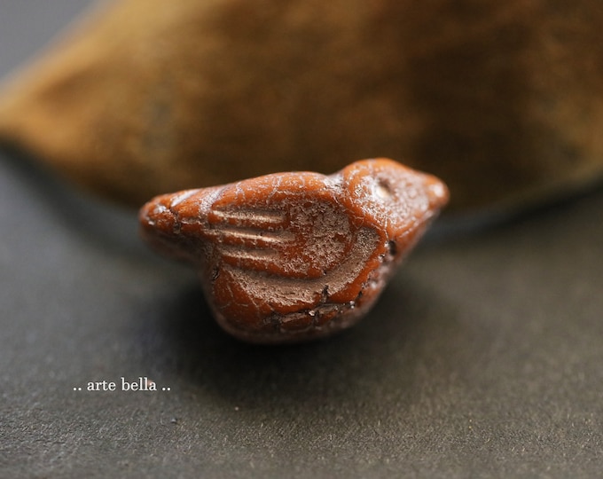 SILVERED AUTUMN CHIRPS .. 6 Premium Etched Czech Glass Bird Beads 11x22mm (9552-6) .. jewelry supplies