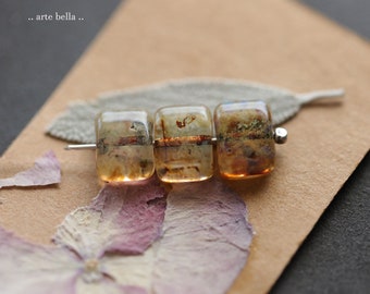 last ones .. EARTHY CRYSTAL REX .. 10 Premium Picasso Czech Glass Rectangle Beads 12x8mm (9486-10)