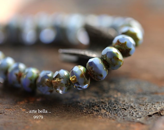 CORNFLOWER BLUES .. 25 Premium Picasso Czech Glass Faceted Rondelle Beads 5x7mm (9979-st) .. jewelry supplies