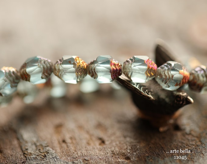 back in stock .. SUNSET SKY LANTERNS .. 15 Premium Matte Czech Glass Carved Cathedral Oval Beads 8x6mm (11045-st) .. jewelry supplies