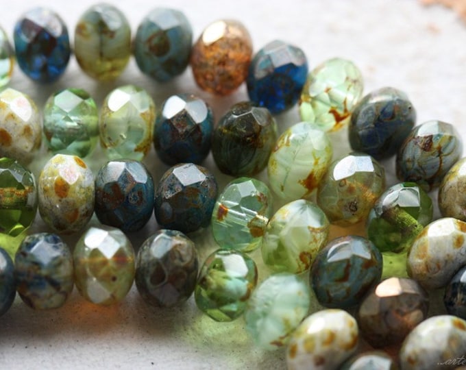 premium glass beads .. SUMMER BLISS .. 25 Picasso Czech Glass Faceted Rondelle Bead Mix 6x8-9mm (4622-st) .. jewelry supplies