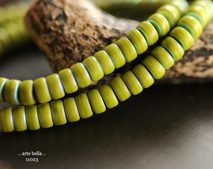 MYSTIC CHARTREUSE WHEELS .. New 50 Premium Czech Matte Glass Heishi Rondelle Beads 3x6mm (11023-st) .. jewelry supplies