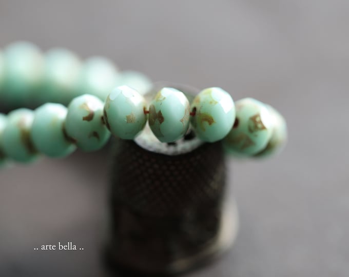 back in stock .. EARTHY MINT PEBBLES .. 25 Premium Picasso Czech Glass Faceted Rondelle Beads 5x7mm (9362-st) .. jewelry supplies