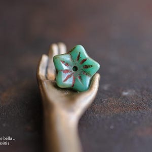 premium glass beads .. EARTHY TURQUOISE BLOOMS .. 25 Picasso Czech Glass Bell Flower Beads 6x9mm (10881-st) .. jewelry supplies