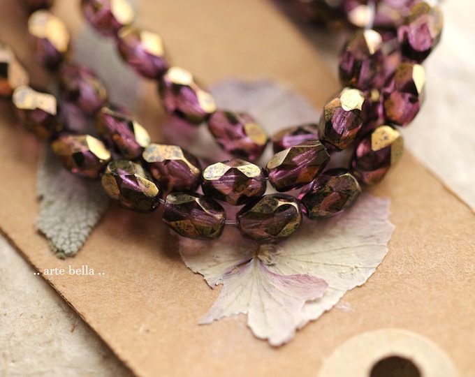 back in stock .. BRONZED BOYSENBERRY OLIVES No. 2 .. 20 Premium Picasso Luster Czech Glass Faceted Oval Beads 7x5mm (9744-st)