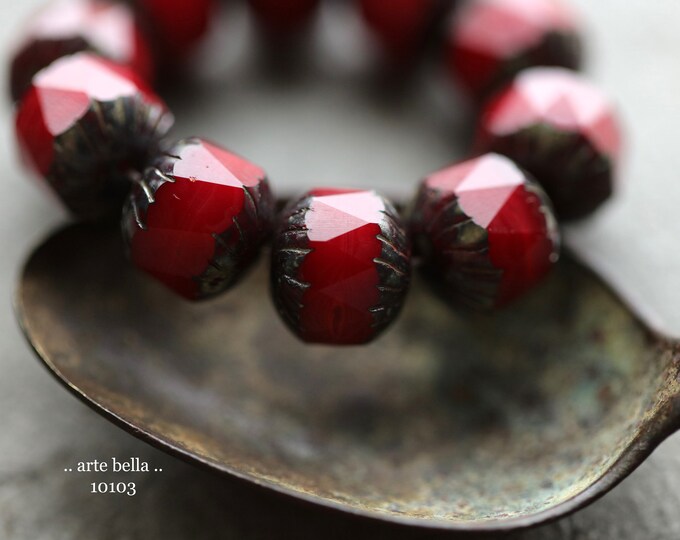 EARTHY VAMP CHUBS .. 10 Premium Picasso Czech Glass Faceted Cruller Beads 10x10mm (10103-st) .. jewelry supplies