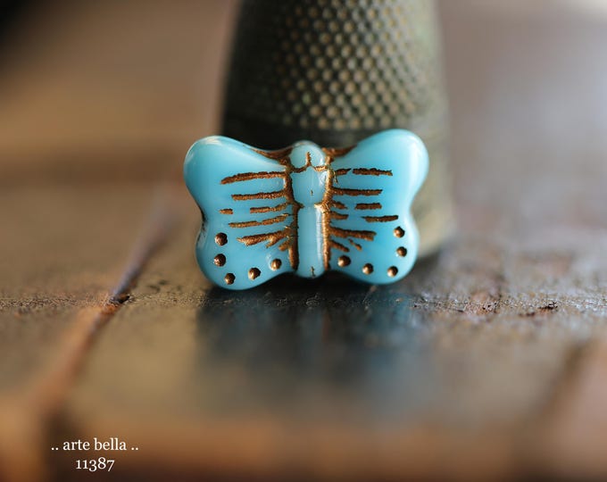 New .. BRONZED SKY FLUTTERS .. 10 Premium Czech Glass Butterfly Beads 11x16mm (11387-st) .. jewelry supplies