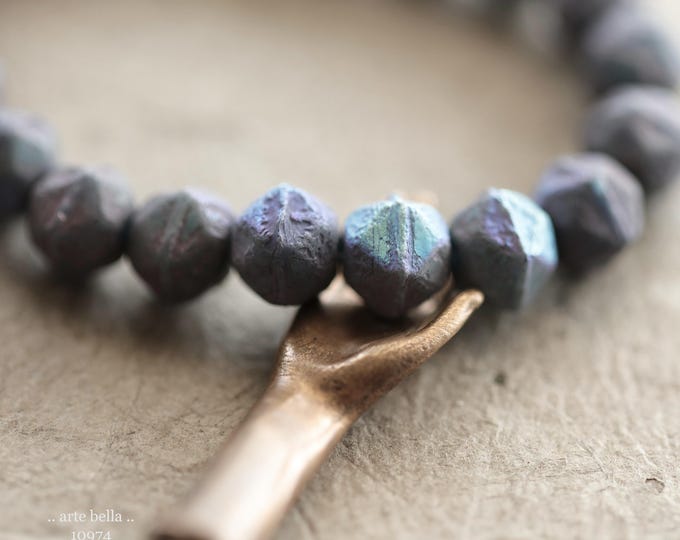 MYSTIC SLATE POPS .. New 20 Premium Etched Czech Glass English Cut Beads 8mm (10974-st) .. jewelry supplies