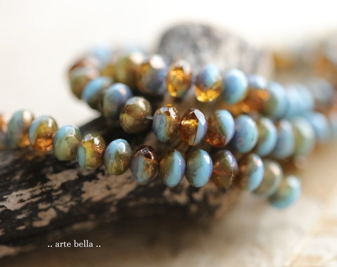 BRONZED AMBER SKIES .. 30 Premium Picasso Czech Glass Faceted Rondelle Beads 3x5mm (9394-st)