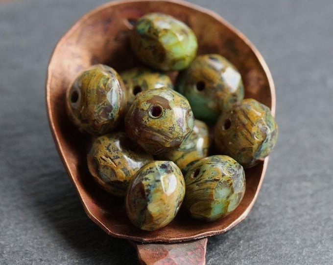 back in stock .. LICHEN MARSH .. 25 Premium Picasso Czech Faceted Glass Rondelle Beads 6x9mm (8198-st) .. jewelry supplies