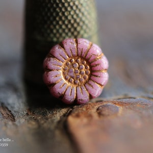 COPPERED PINK SUNFLOWERS .. New 6 Premium Czech Glass Flower Beads 13mm 10359-6 .. jewelry supplies image 4