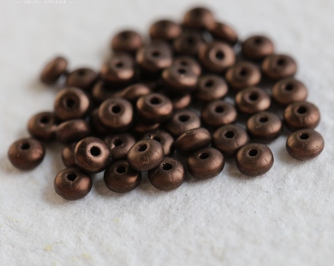 DARK BRONZE BITS .. 100 Premium Matte Czech Glass Spacer Rondelle Beads 3x2mm (7903-st) .. jewelry supplies