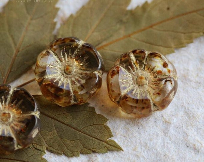 back in stock .. GOLDEN WHISPER PANSY .. 12 Premium Picasso Czech Glass Hibiscus Flower Beads 12mm (7704-st) .. jewelry supplies