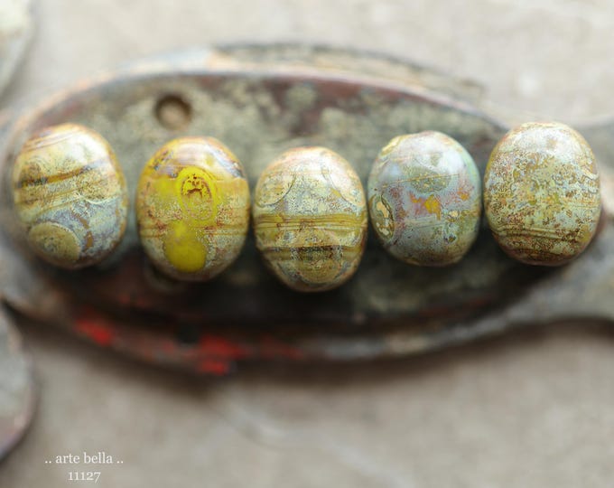 premium glass beads .. EARTHY LICHEN STONES .. New 10 Picasso Czech Glass Oval Beads 11x9mm (11127-10) .. jewelry supplies