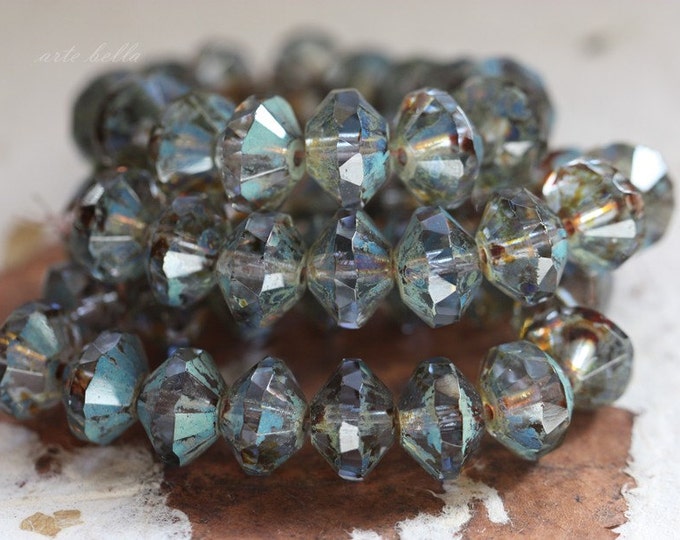 premium glass beads .. WICKED SKIES .. 10 Picasso Czech Glass Blue Faceted Rivoli Bead 7x11mm (3231-10) .. jewelry supplies