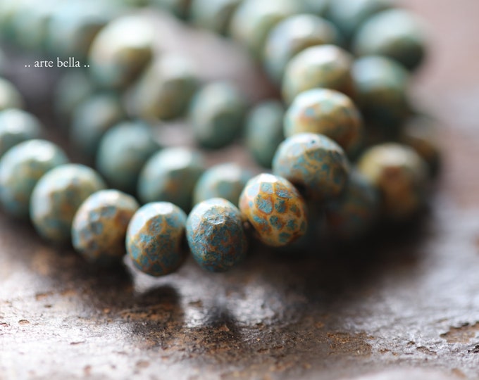 back in stock .. EARTHY BLUE PEBBLES .. 25 Premium Picasso Czech Glass Etched Rondelle Beads 5x7mm (9361-st) .. jewelry supplies