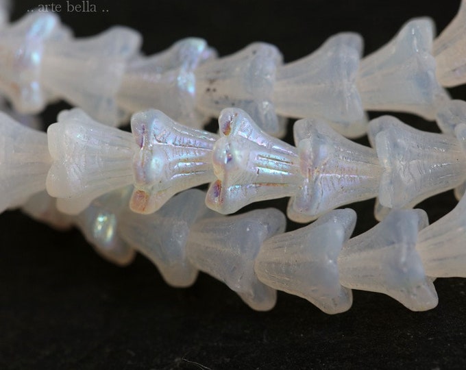 WHITE AURORA BABY Bells .. 30 Premium Czech Matte Glass Bell Flower Bead 5x6mm (7378-st) .. jewelry supplies