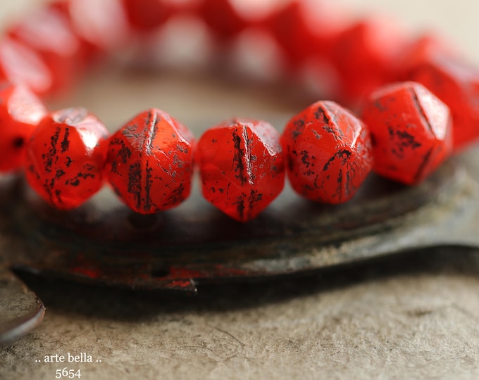 back in stock .. EARTHY PERSIMMON NUGGETS .. 15 Premium Picasso Czech Glass Antique English Cut Beads 10x9mm (5654-st) .. jewelry supplies