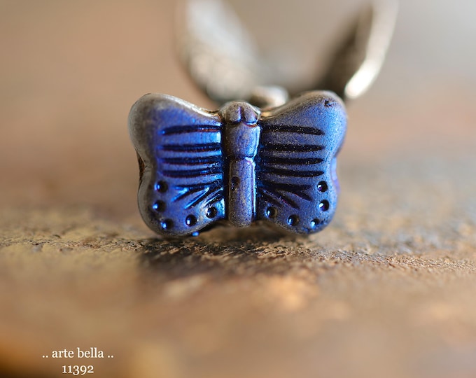New .. INDIGO CHARCOAL FLUTTER Mix .. 10 Matte Premium Czech Glass Butterfly Beads 11x16mm (11392-st) .. jewelry supplies
