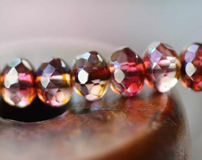 back in stock .. SANGRIA PEBBLES .. 25 Premium Picasso Czech Glass Faceted Rondelle Beads 5x7mm (2551-st)