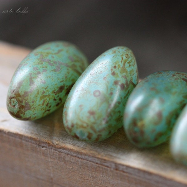 BLUE OPAL STONES .. 4 Picasso Czech Glass Beads 22x12mm (3377-4)