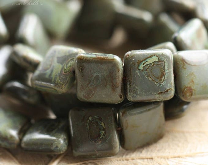 SLATE .. 15 Premium Picasso Czech Glass Square Beads 10mm (B1010-15)