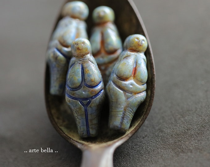 BLUESTONE GODDESS .. 4 Premium Picasso Czech Glass Goddess Beads 25x10mm (9566-4) .. jewelry supplies