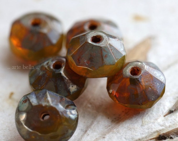 WICKED LEMONS No. 2 .. 6 Premium Picasso Czech Glass Faceted Rivoli Beads 7x11mm (6314-6) .. jewelry supplies