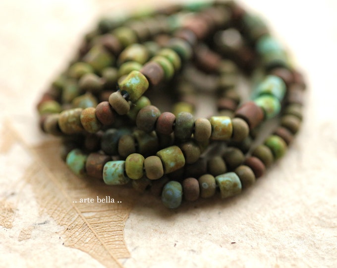 EARTHY FOREST SEEDS No. 9777 .. Matte 20" Strand Premium Picasso Czech Glass Aged Seed Bead Mix Size 6/0 4x3mm (9777-st)