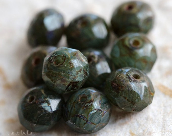 premium glass beads .. AGED DELPHINIUM .. 25 Picasso Czech Glass Faceted Rondelle Beads 6x9mm (5755-st) .. jewelry supplies
